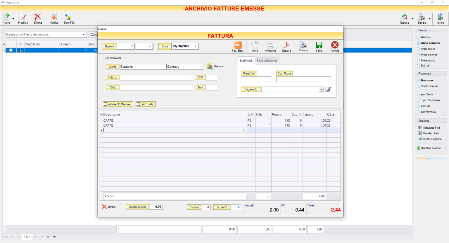 ARCHIVIO FATTURE EMESSE